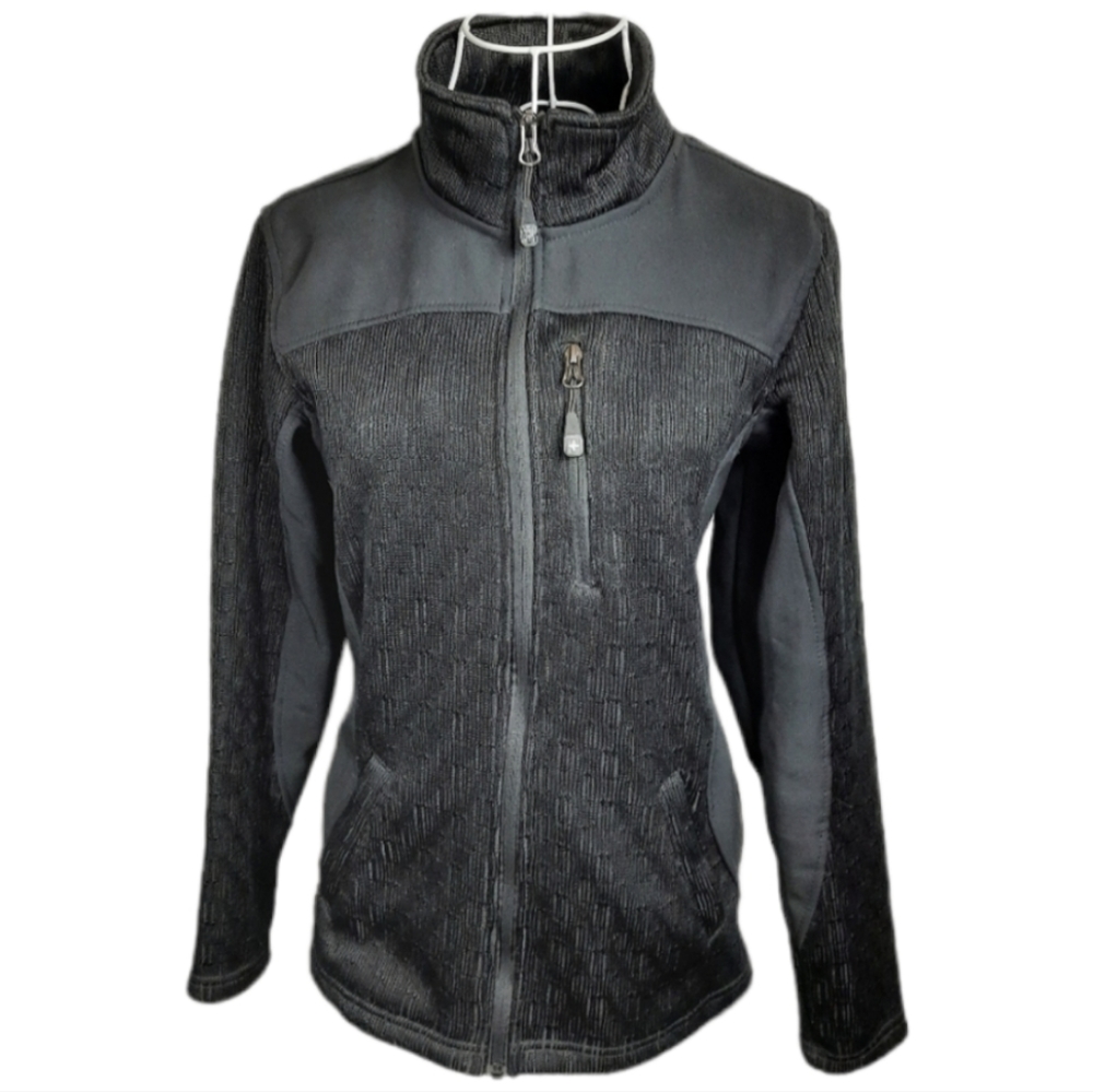 Swiss Tech Fitted Jacquard Hybrid Zip Jacket Black  SZ XS(0-2)